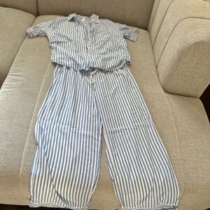 Stars Above Blue and White Striped Pajama Set